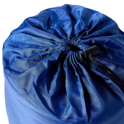 Detail van de blauwe opbergtas van de vidaXL mummie slaapzak, met trekkoordsluiting.