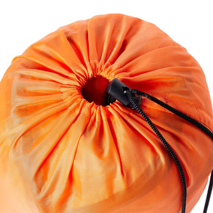 Oranje opbergtas van de vidaXL mummie slaapzak met trekkoordsluiting.
