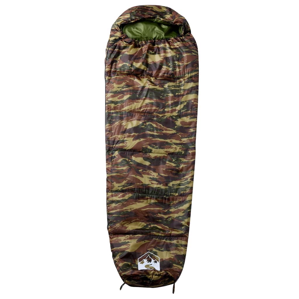 Mummie slaapzak van vidaXL in camouflagepatroon, bovenaanzicht met trekkoord.