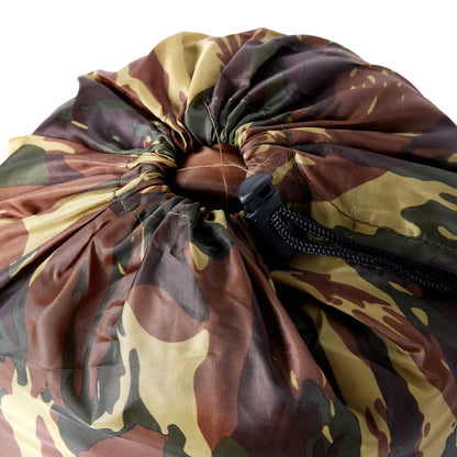 Detail van de camouflage opbergtas van de vidaXL mummie slaapzak voor volwassenen.