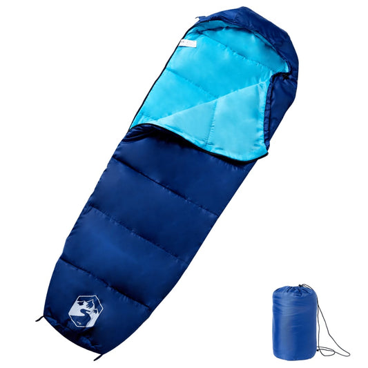 Blauwe vidaXL mummie slaapzak met lichtgewicht waterbestendig ontwerp en dubbele ritssluiting.