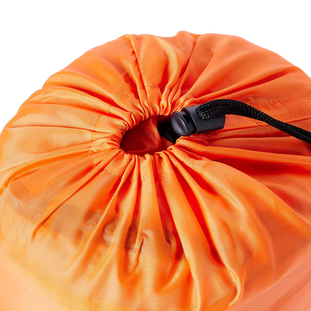 Detail van de oranje opbergtas van de vidaXL mummie slaapzak, met trekkoordsluiting.