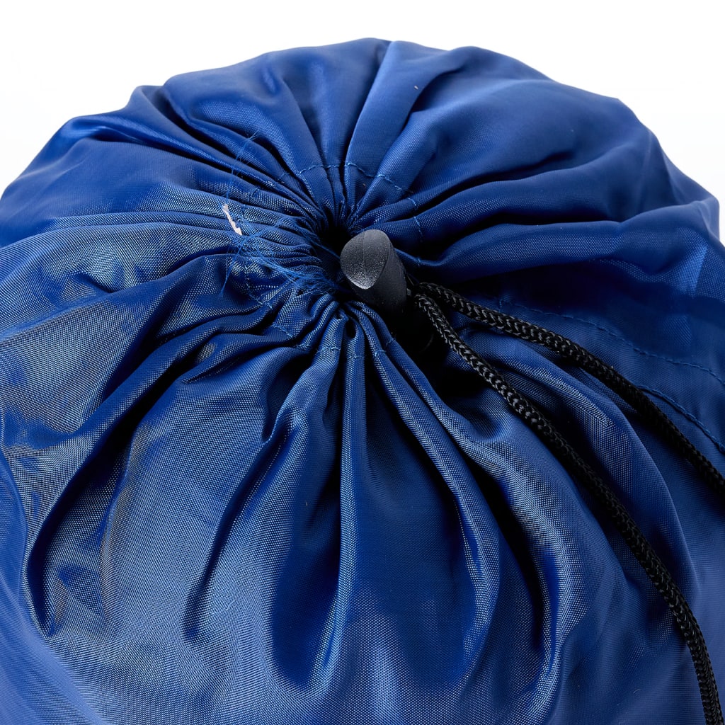 Detail van de blauwe draagtas van de vidaXL mummie slaapzak met trekkoordsluiting.