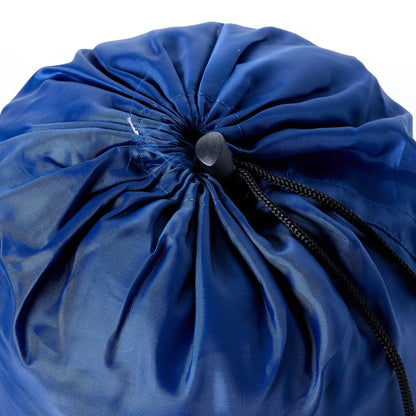 Detail van de blauwe draagtas van de vidaXL mummie slaapzak met trekkoordsluiting.