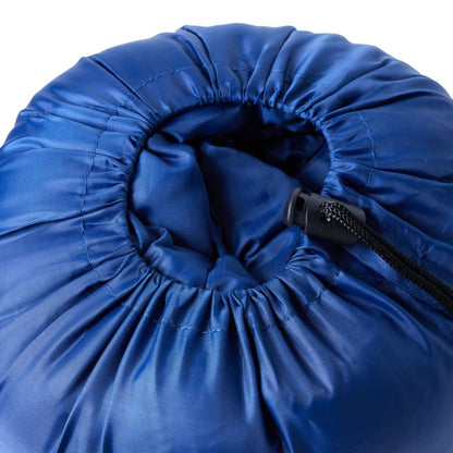 Detail van de blauwe mummie slaapzak van vidaXL, met trekkoord voor compact opbergen.