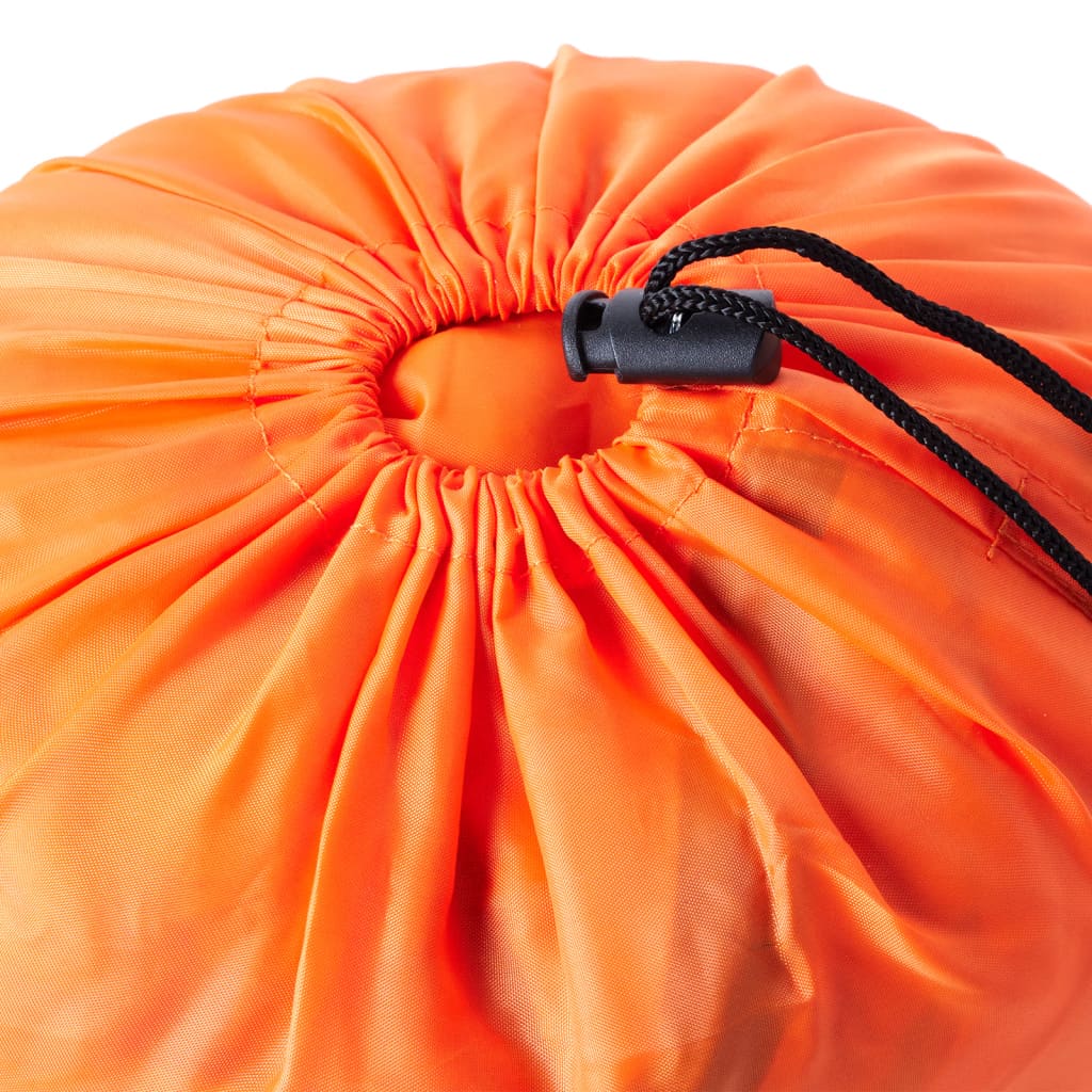 Detail van de oranje opbergtas van de vidaXL mummie slaapzak met trekkoord.