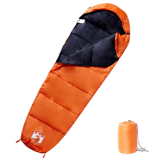 Oranje vidaXL mummie slaapzak voor volwassenen, met een comfortabele binnenvoering en trekkoord.