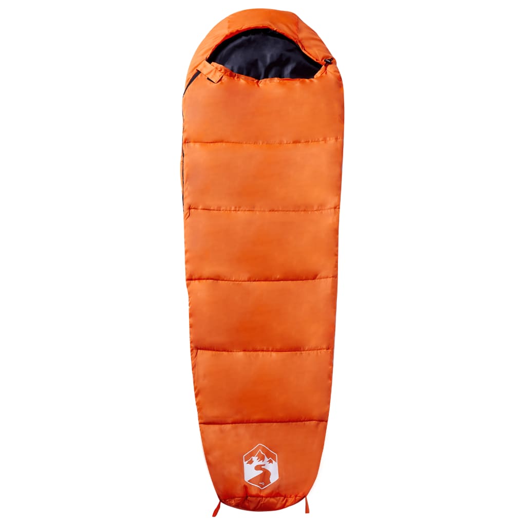 Oranje vidaXL mummie slaapzak voor volwassenen, met trekkoord en waterbestendig materiaal.