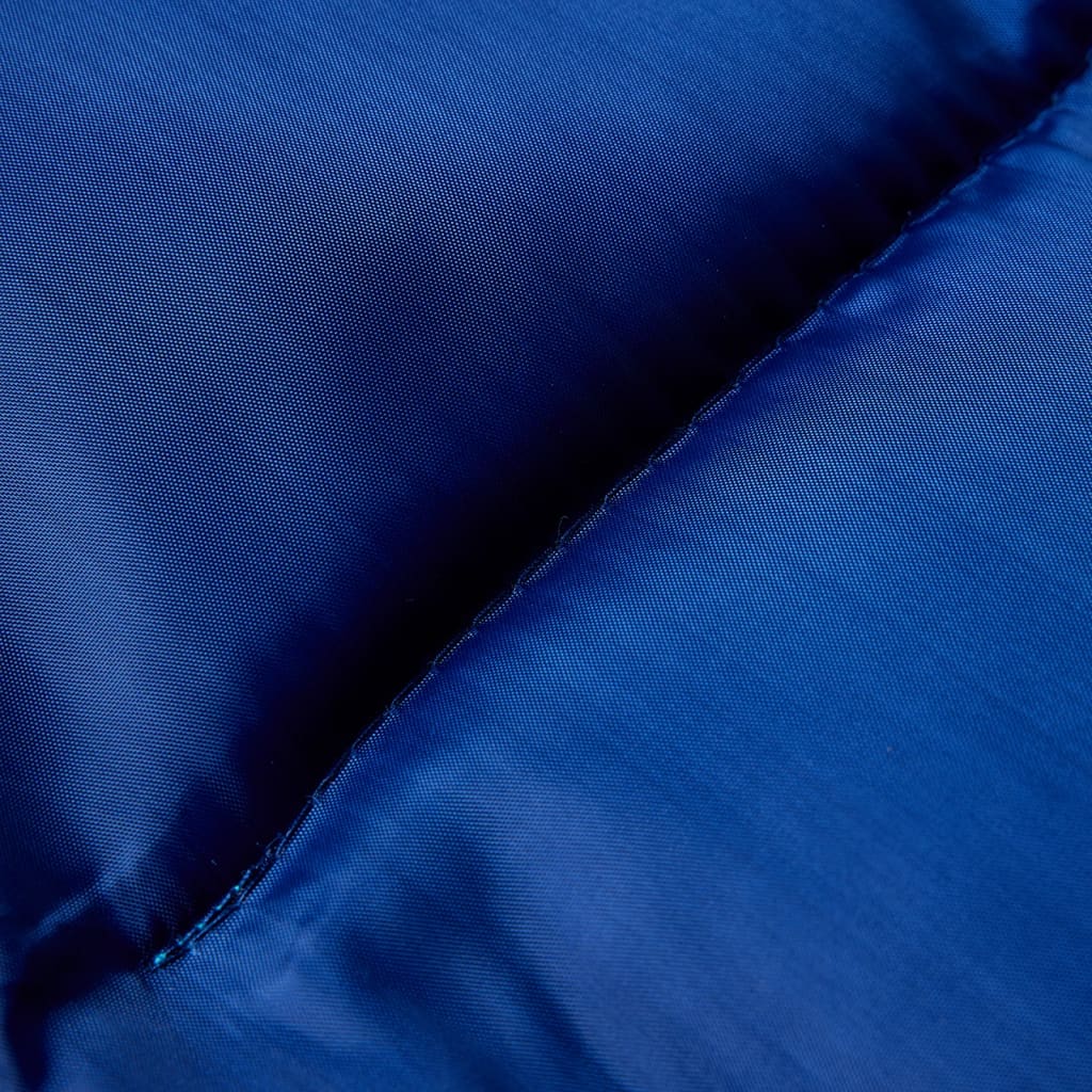 Detail van de blauwe mummie slaapzak van vidaXL met een gladde, waterbestendige stof.