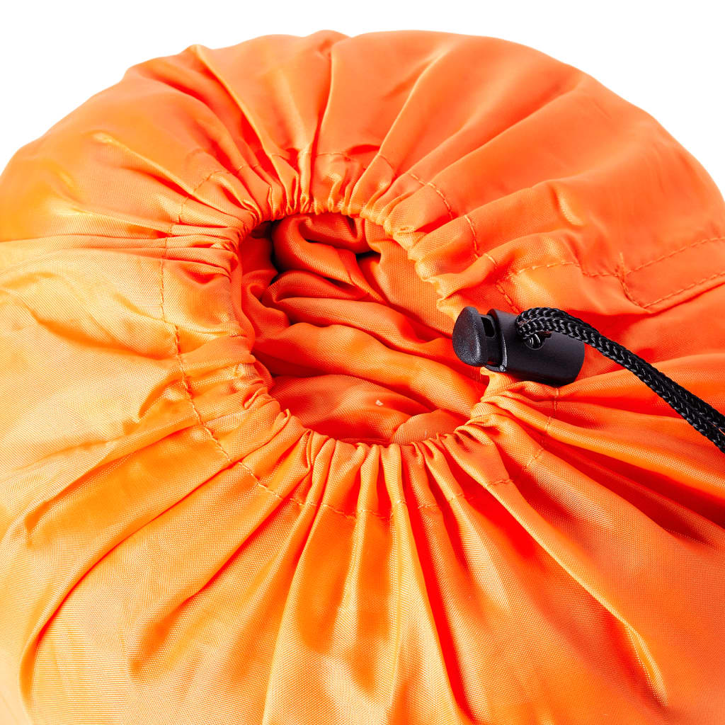 Detail van de oranje opbergtas van de vidaXL mummie slaapzak met trekkoord.