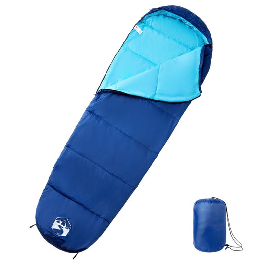 Blauwe vidaXL mummie slaapzak voor volwassenen, waterbestendig en comfortabel voor 3 seizoenen.