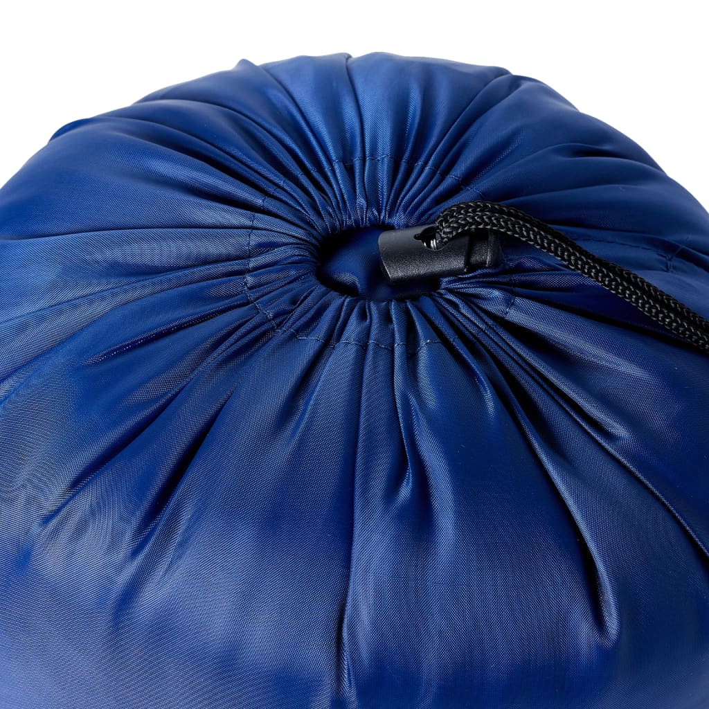 Detail van de blauwe opbergtas van de vidaXL mummie slaapzak met trekkoord.