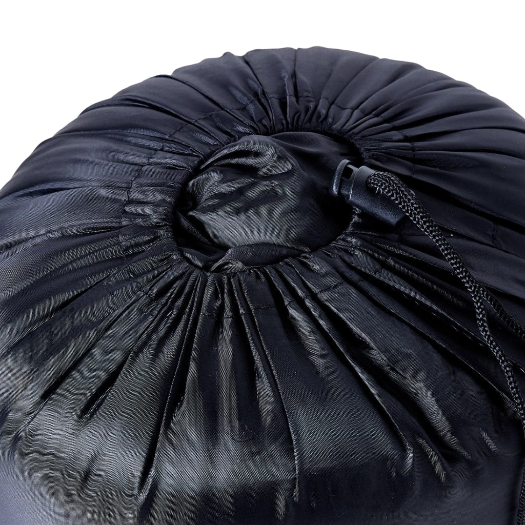 Detail van de ingepakte vidaXL mummie slaapzak met trekkoord in zwart.