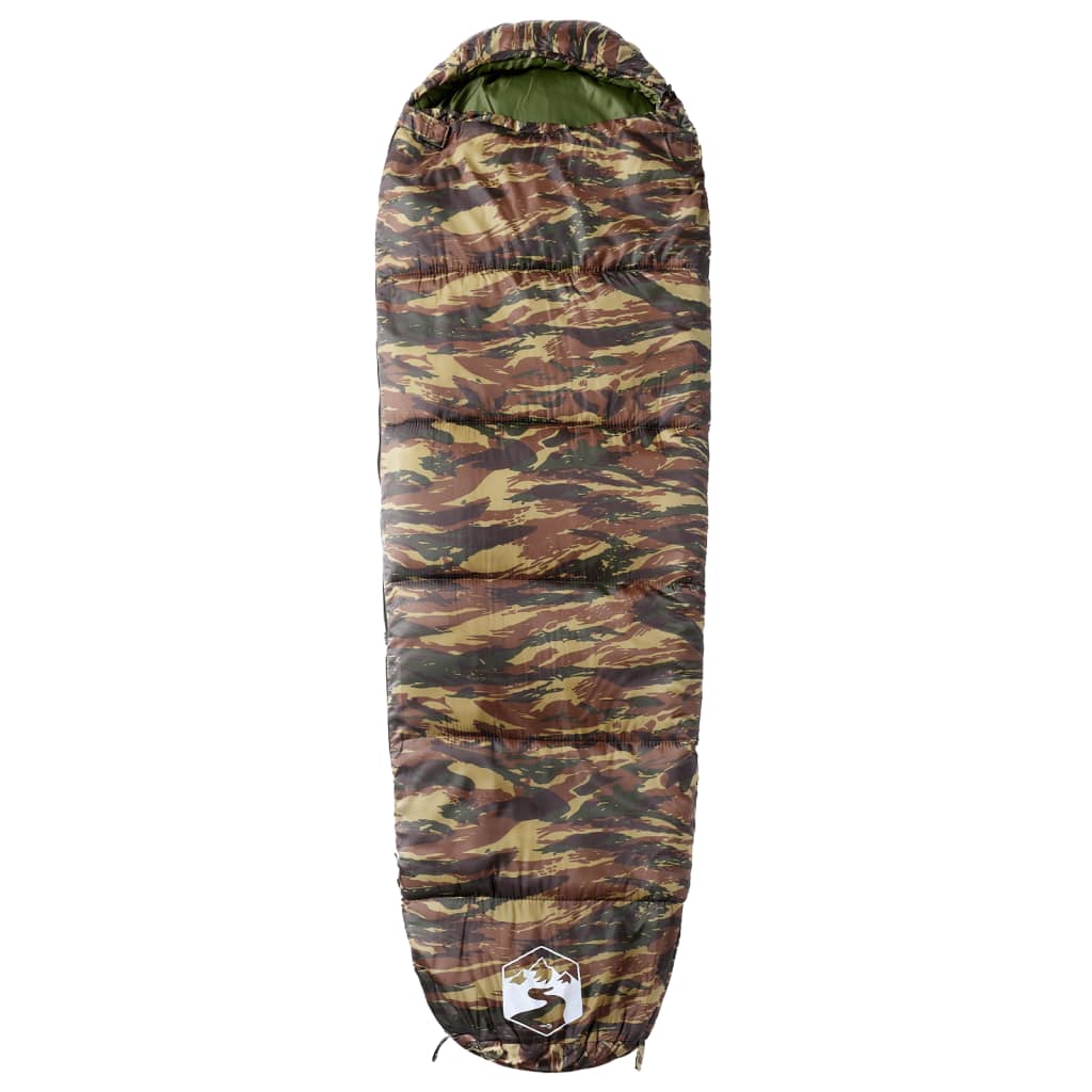 Mummie slaapzak van vidaXL in camouflageprint, bovenaanzicht met capuchon.