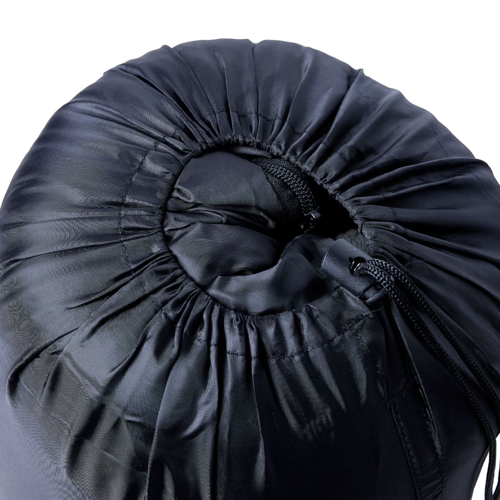 Detail van de ingepakte vidaXL mummie slaapzak met trekkoord in zwart.