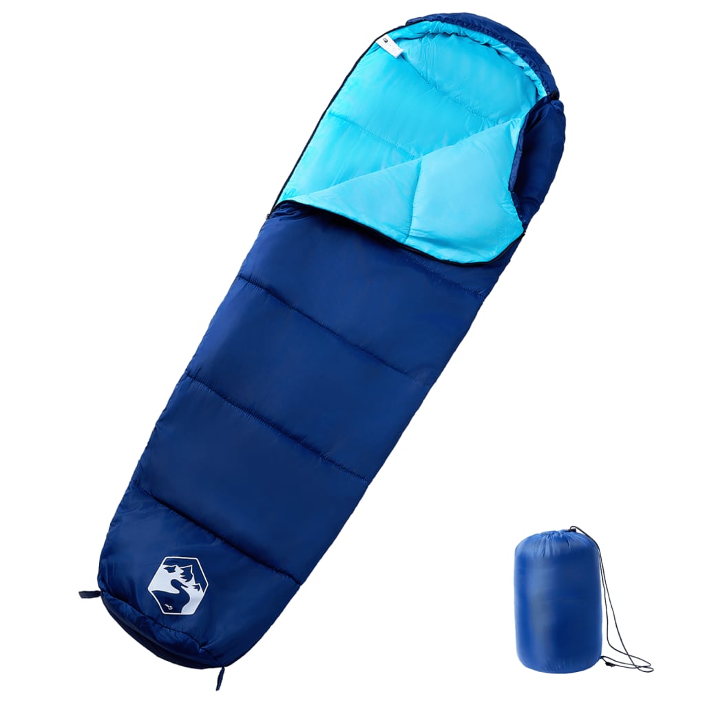 Blauwe mummie slaapzak van vidaXL met een comfortabele binnenvoering en trekkoord capuchon.