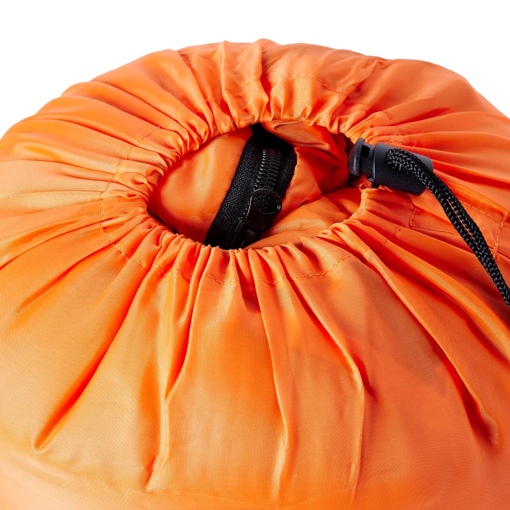 Close-up van de oranje opbergtas van de vidaXL mummie slaapzak met trekkoord.