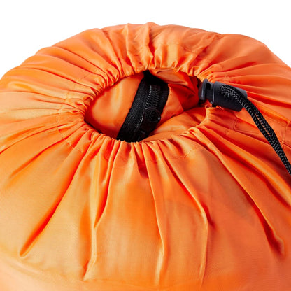 Close-up van de oranje opbergtas van de vidaXL mummie slaapzak met trekkoord.