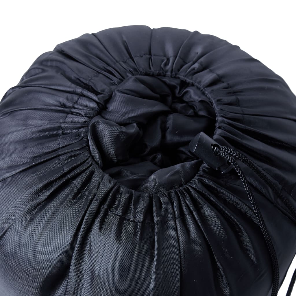 Detail van de zwarte opbergtas van de vidaXL mummie slaapzak, met trekkoordsluiting.