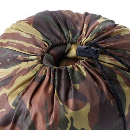 Detail van de camouflage draagtas van de vidaXL mummie slaapzak, met trekkoordsluiting.