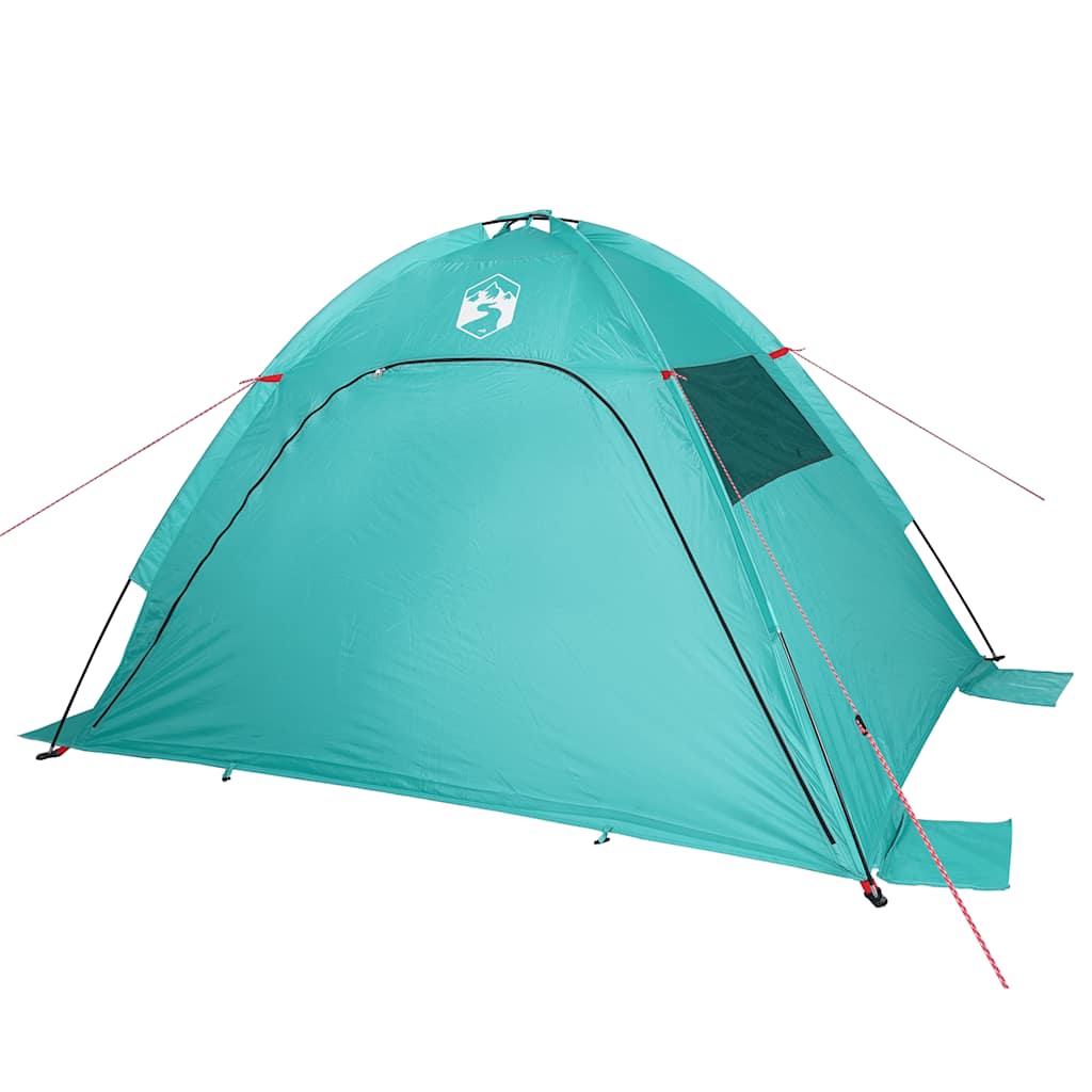 Detail van de zeegroene vidaXL strandtent met gaasventilatie en stabiliteitslijnen.