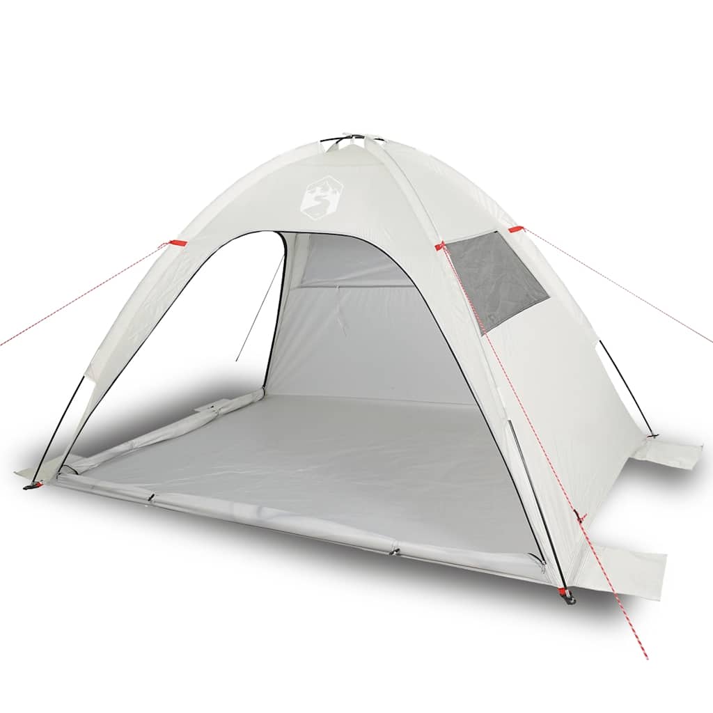 Detail van de grijze vidaXL strandtent met open voorkant en windbescherming.