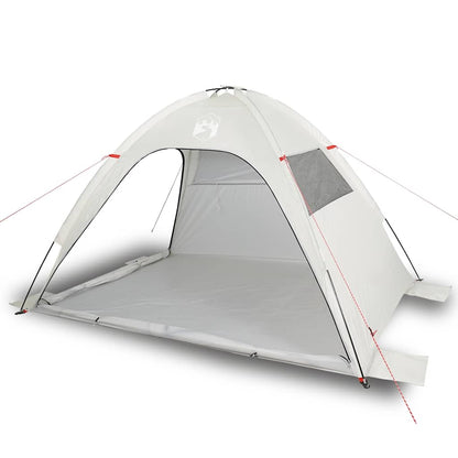Detail van de grijze vidaXL strandtent met open voorkant en windbescherming.