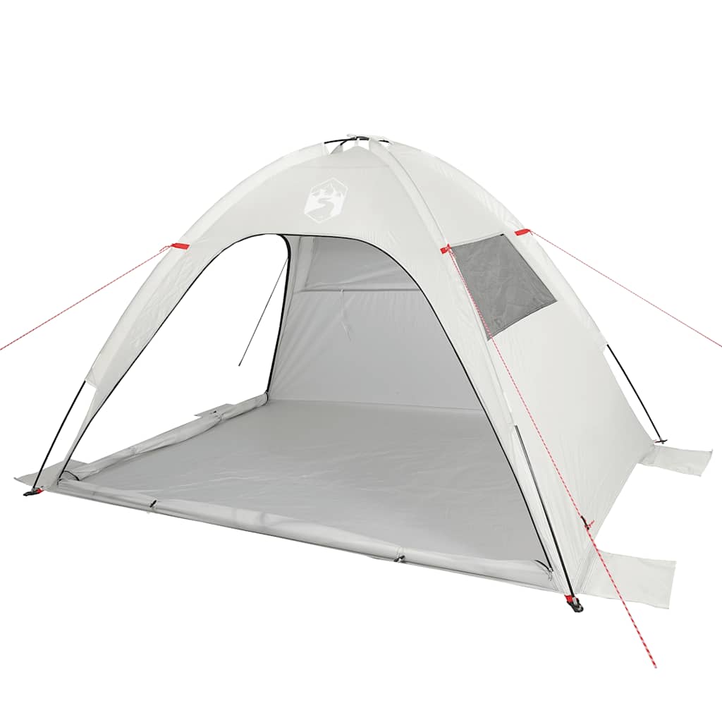 Detail van de grijze vidaXL strandtent met open voorkant en waterdichte stof.
