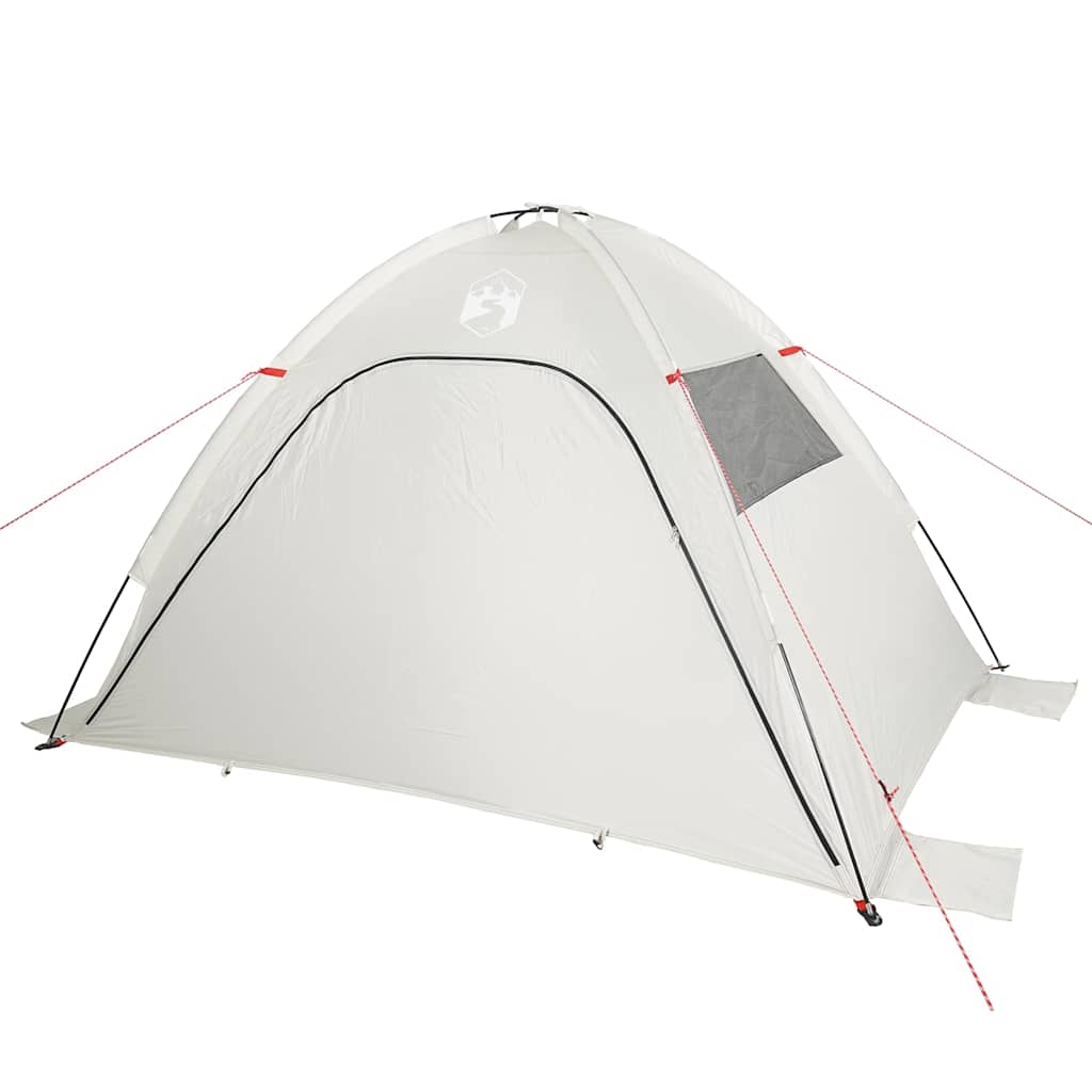 Detail van de grijze vidaXL strandtent met waterdichte buitenschaal en ventilatierooster.