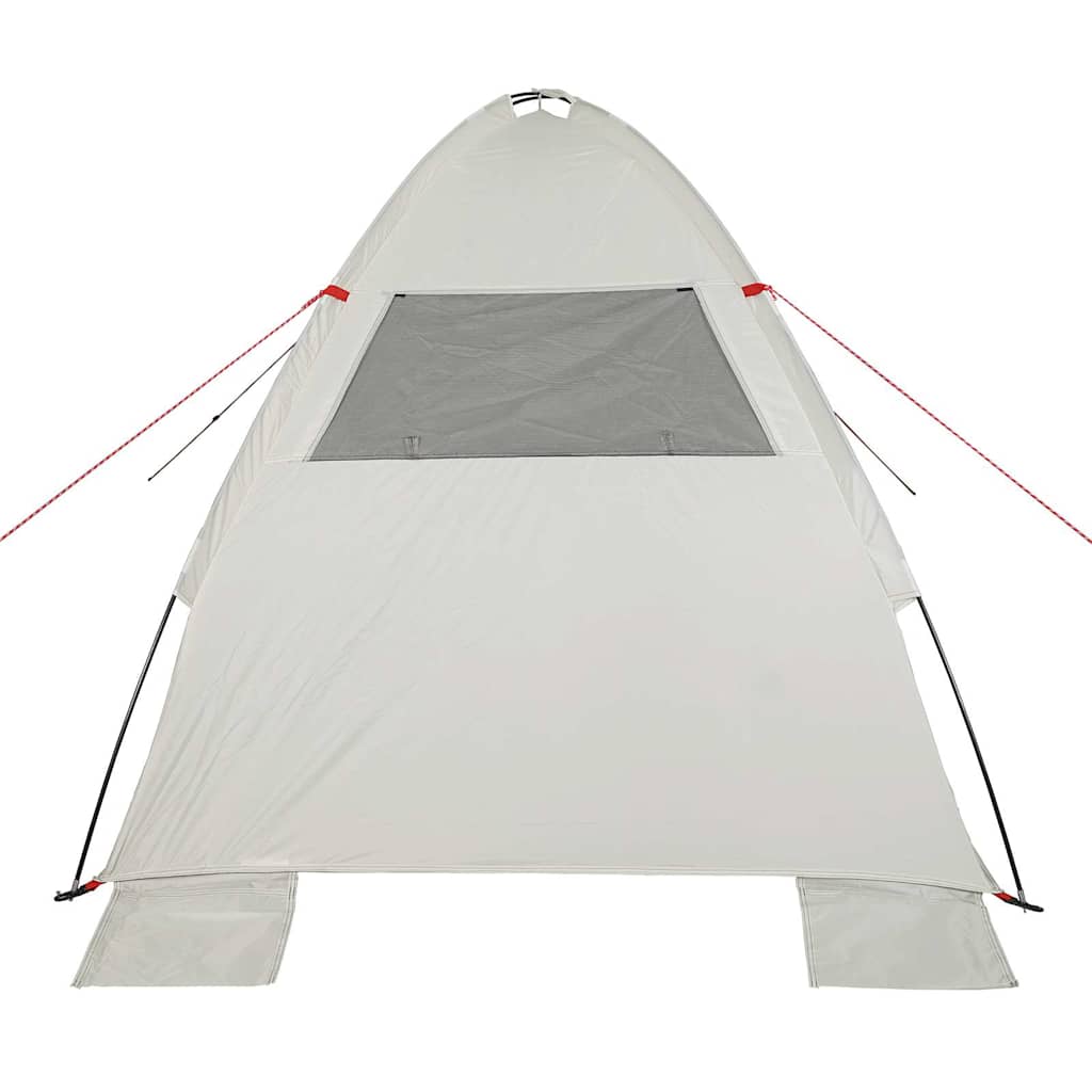 Detail van de grijze vidaXL strandtent met grote open voorkant en ventilatierooster.