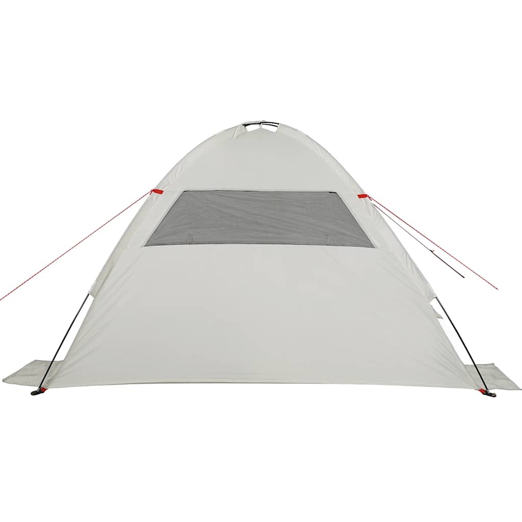 Detail van de grijze vidaXL strandtent met grote open voorkant en ventilatierooster.