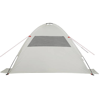 Detail van de grijze vidaXL strandtent met grote open voorkant en ventilatierooster.