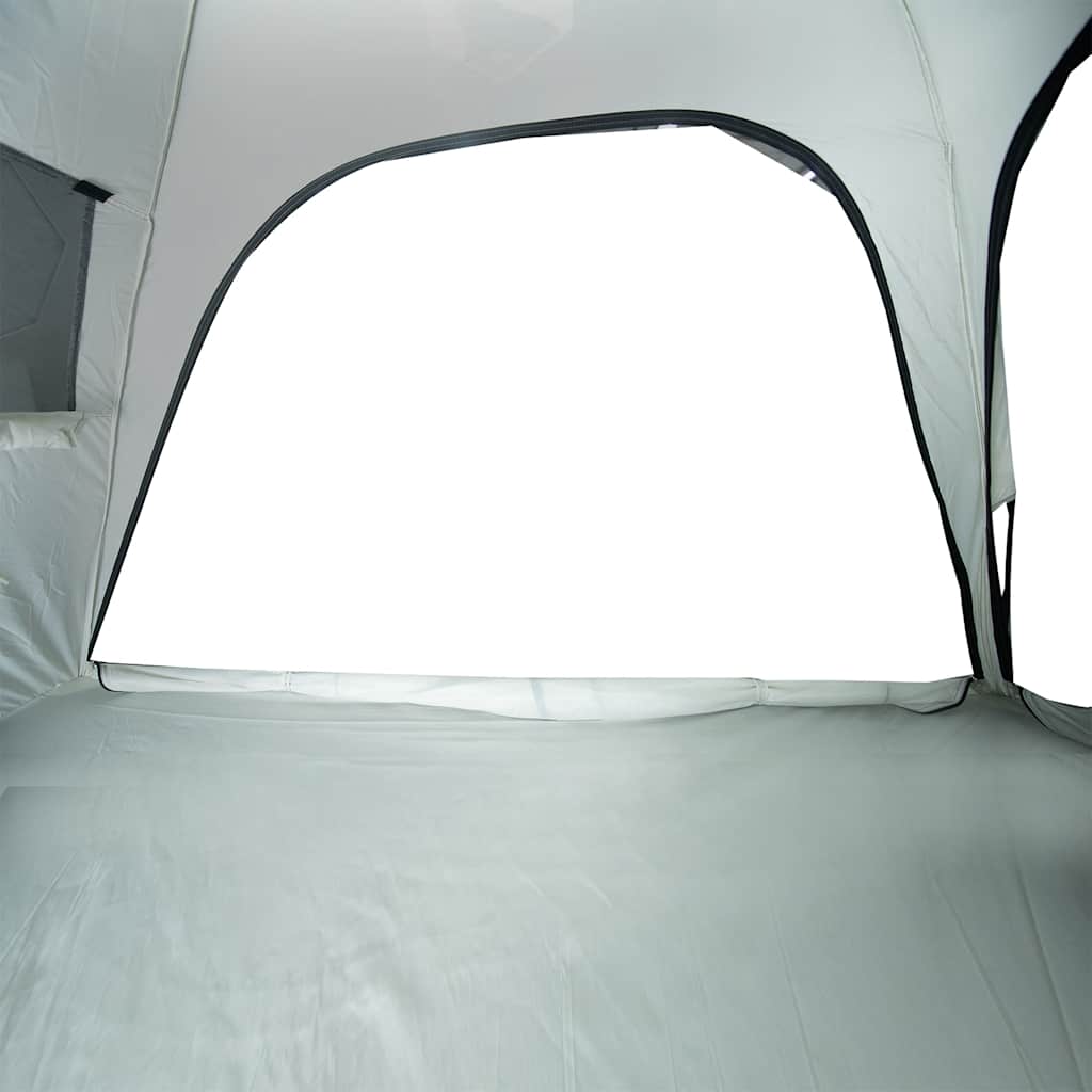 Detail van de grijze vidaXL strandtent met grote open voorkant voor ventilatie.