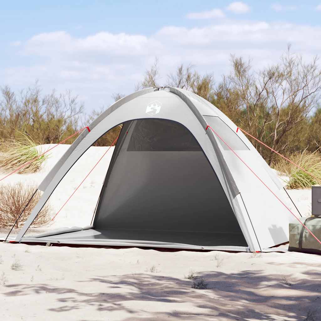 Grijze vidaXL strandtent biedt waterdichte bescherming tegen zon en wind, zijaanzicht.
