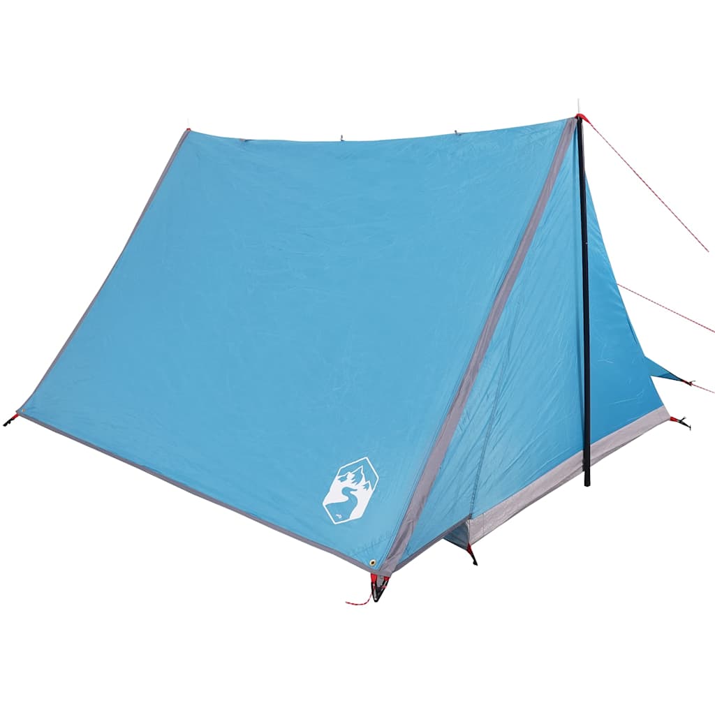 Detail van de blauwe vidaXL 2-persoons tent met waterdicht ontwerp en stevige stokken.