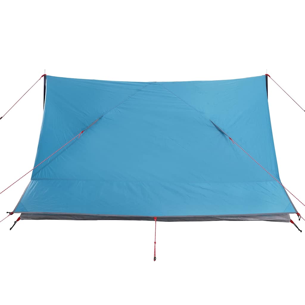 Detail van de waterdichte blauwe tent vidaXL, met zicht op de zijflap en bevestigingspunten.