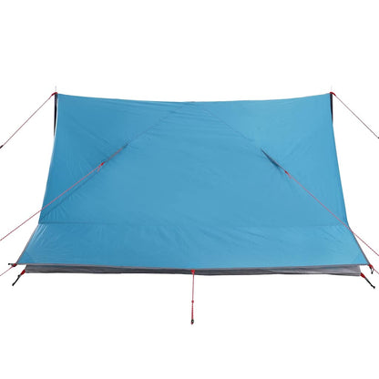 Detail van de waterdichte blauwe tent vidaXL, met zicht op de zijflap en bevestigingspunten.