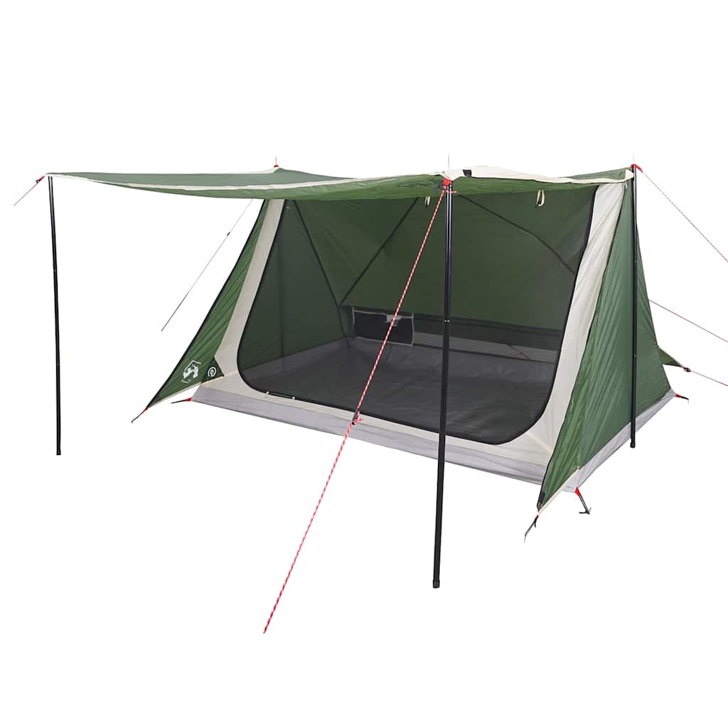 Detail van de vidaXL 2-persoons tent met groene luifel en open ingang.