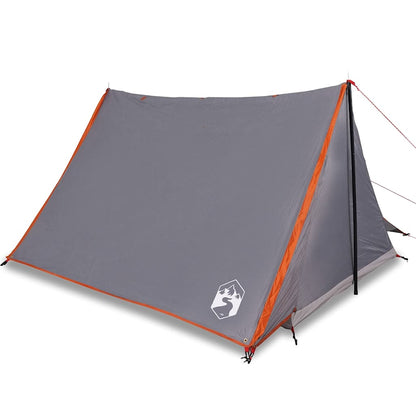 Detail van de vidaXL 2-persoons tent in grijs met oranje accenten, zijaanzicht.