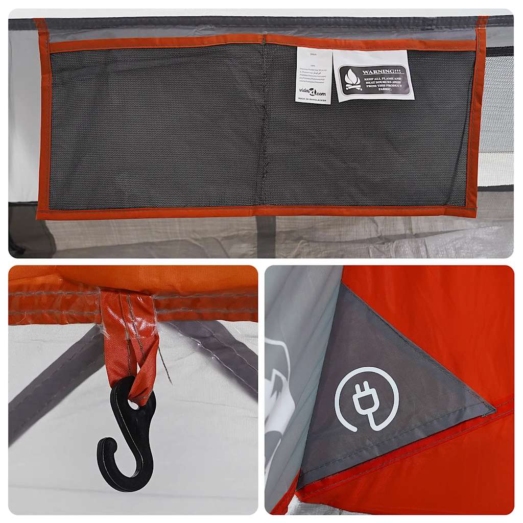 Detail van de vidaXL tent met oranje afwerking en handige haak voor verlichting.