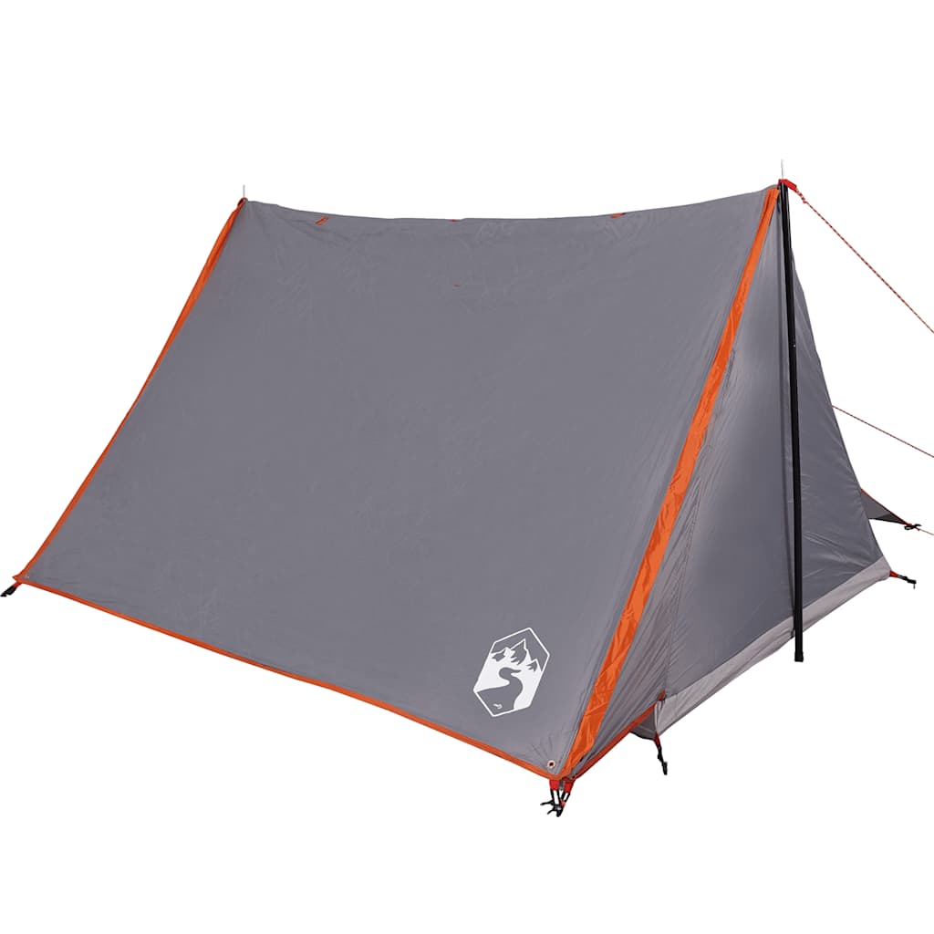 Detail van de grijs-oranje vidaXL tent met waterdichte buitenkant en stevige stokken.