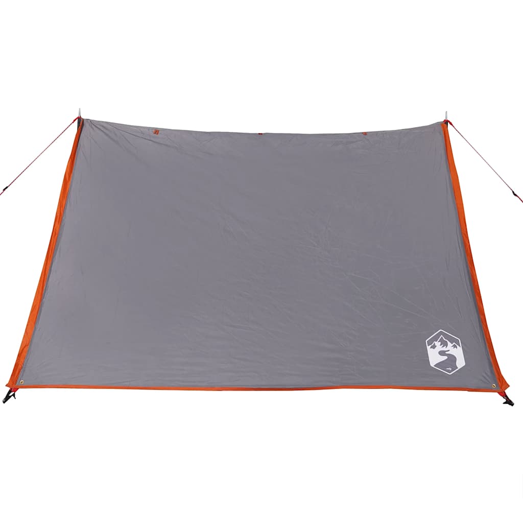 Detail van de grijze en oranje vidaXL tent met een handige luifel.