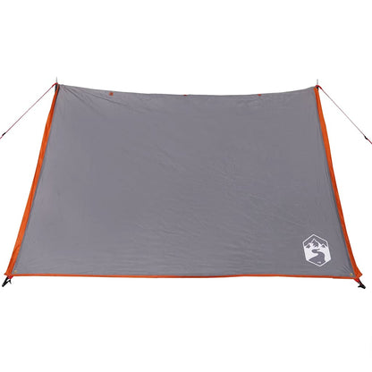 Detail van de grijze en oranje vidaXL tent met een handige luifel.