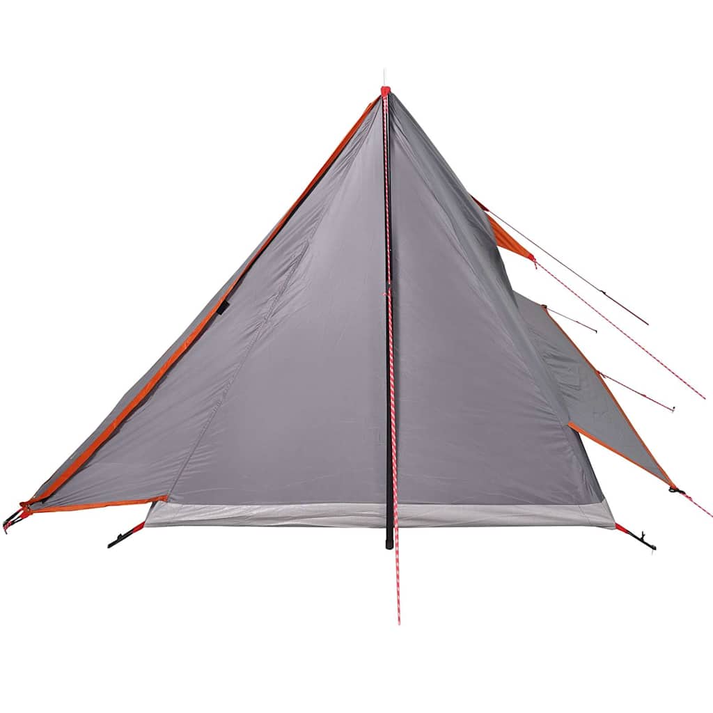 Zijaanzicht van de vidaXL 2-persoons tent in grijs met oranje details.