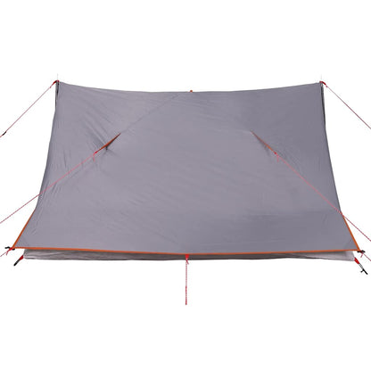 Detail van de grijze en oranje vidaXL tent met een handige luifel.