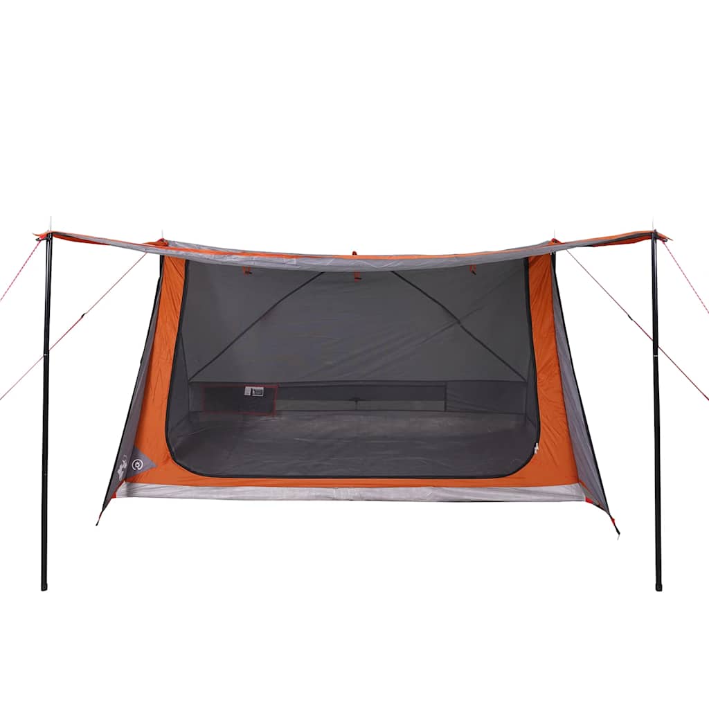 Detail van de vidaXL 2-persoons tent met oranje luifel en waterdichte voorkant.