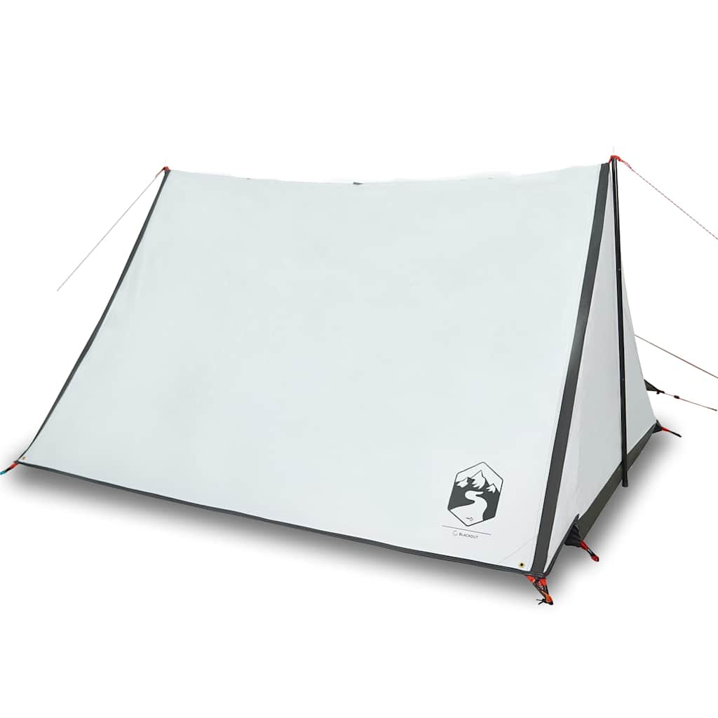 Zijaanzicht van de vidaXL 2-persoons tent in waterdicht wit met zwarte accenten.