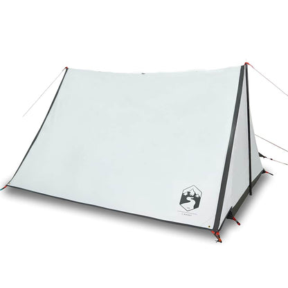 Zijaanzicht van de vidaXL 2-persoons tent in waterdicht wit met zwarte accenten.