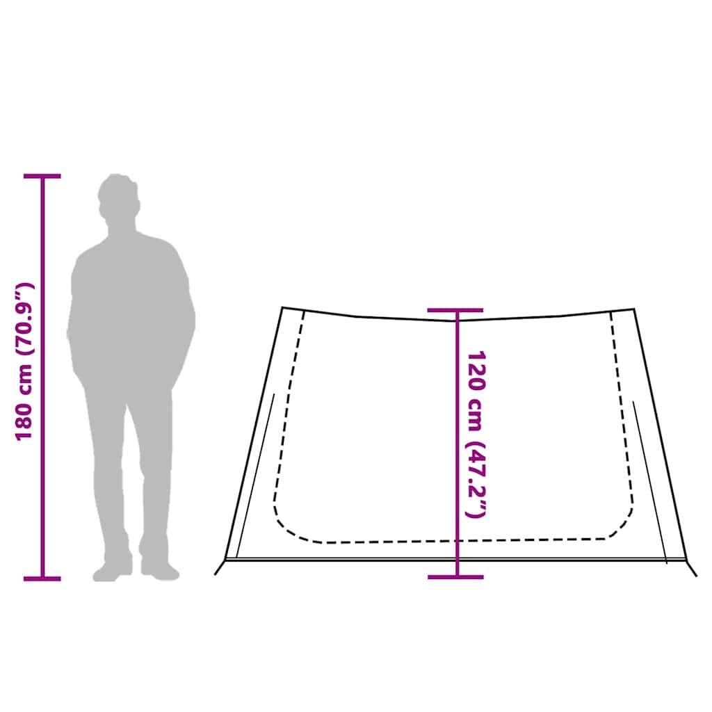 Afmetingen van de vidaXL tent, met hoogte van 180 cm en breedte van 120 cm.
