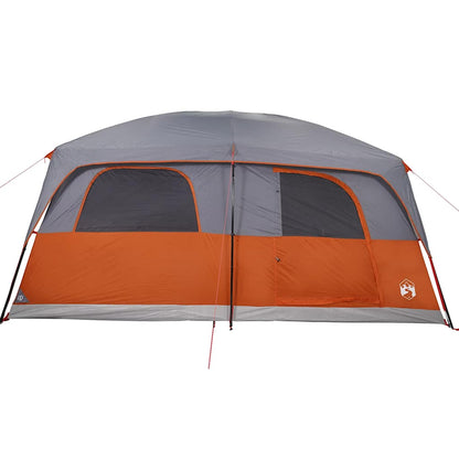 Zijaanzicht van de vidaXL 8-persoons tent met grijs en oranje kleurdetails.
